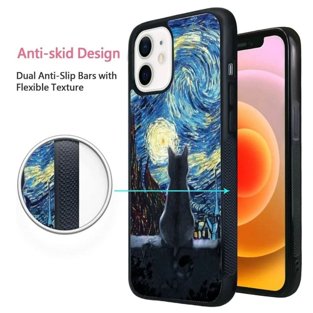 Starry Night Cat Phone Case for Iphone 12/12Pro